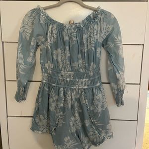 blue floral off the shoulder american eagle romper